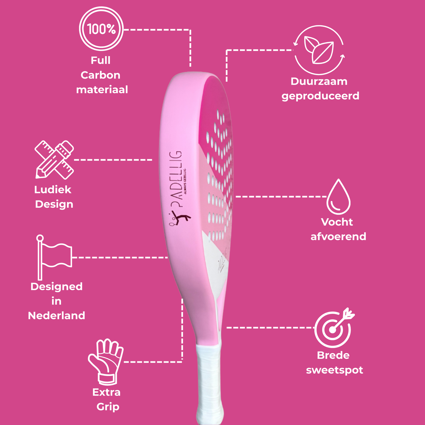Padelracket Padellig 3K Pink Delight – Inclusief tas & 3 ballen