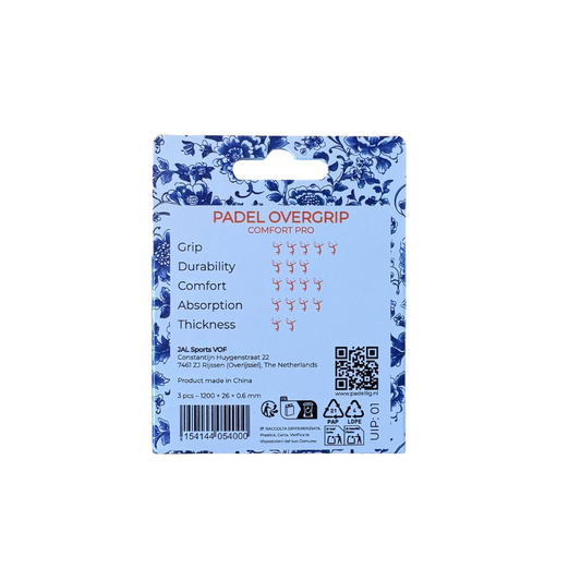 Padellig DELFTS BLAUW overgrip giftbox - Overgrip - Grip - Griptape - Comfort Pro - Padel - Overgrip tennis - Overgrip padel - Blauw, Wit, Blauw- 3 stuks