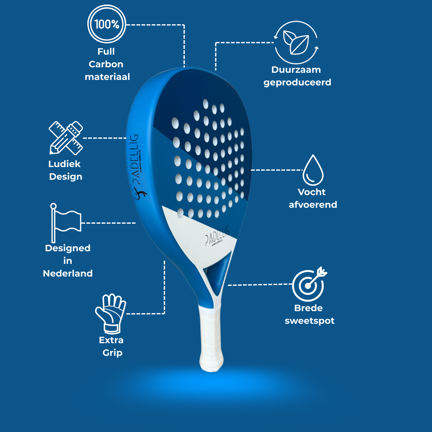 Padelracket Padellig 3K Blue Delight – Inclusief tas & 3 ballen