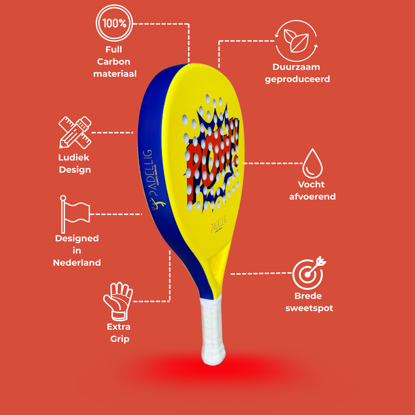 Padelracket Padellig 3K POW! edition – Inclusief tas & 3 ballen