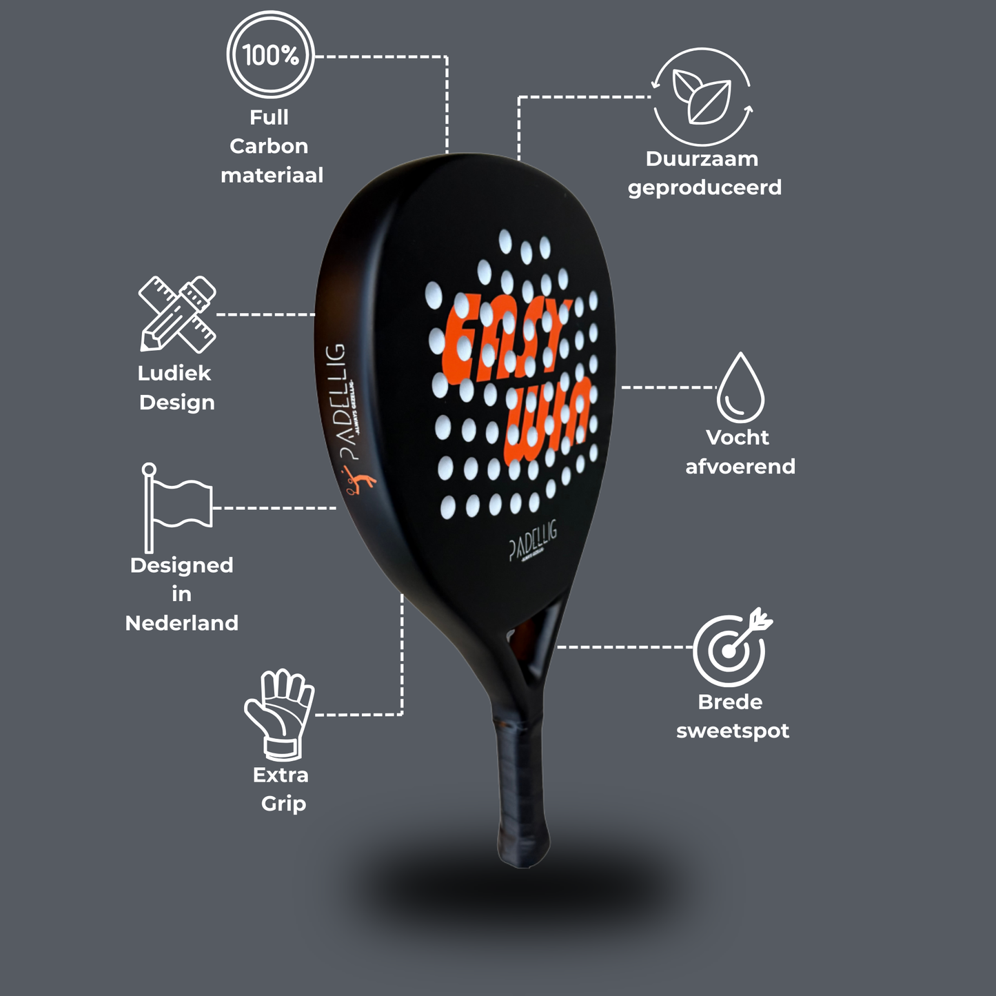 Padelracket Padellig 3K EASY WIN – Inclusief tas & 3 ballen