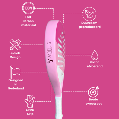 Padelracket Padellig 3K Pink Delight – Inclusief tas & 3 ballen
