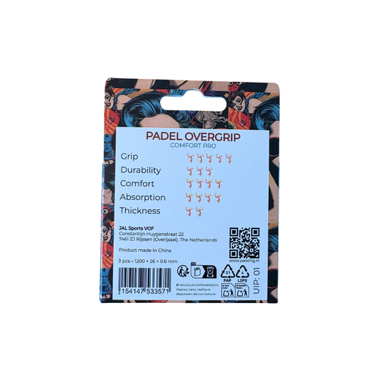 Padellig POP-ART overgrip giftbox - Overgrip - Grip - Griptape - Comfort Pro - Padel - Overgrip tennis - Overgrip padel - Geel, Blauw, Oranje - 3 stuks