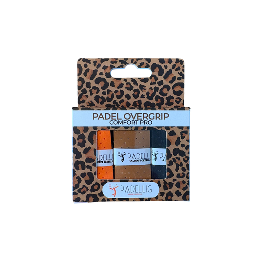 Padellig PANTER overgrip giftbox - Overgrip - Grip - Griptape - Comfort Pro - Padel - Overgrip tennis - Overgrip padel - Oranje, Bruin, Zwart - 3 stuks