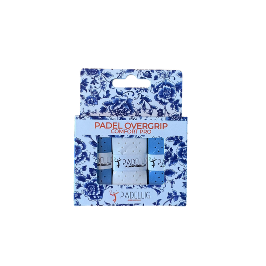 Padellig DELFTS BLAUW overgrip giftbox - Overgrip - Grip - Griptape - Comfort Pro - Padel - Overgrip tennis - Overgrip padel - Blauw, Wit, Blauw- 3 stuks