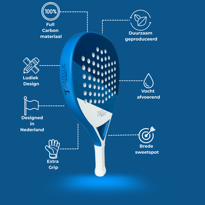 Padelracket Padellig 3K Blue Delight – Inclusief tas & 3 ballen