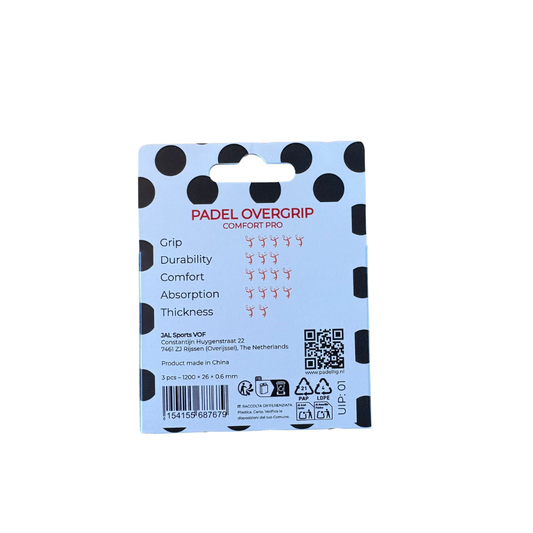 Padellig POLKA DOT overgrip giftbox - Overgrip - Grip - Griptape - Comfort Pro - Padel - Overgrip tennis - Overgrip padel - Zwart, Wit, Zwart - 3 stuks
