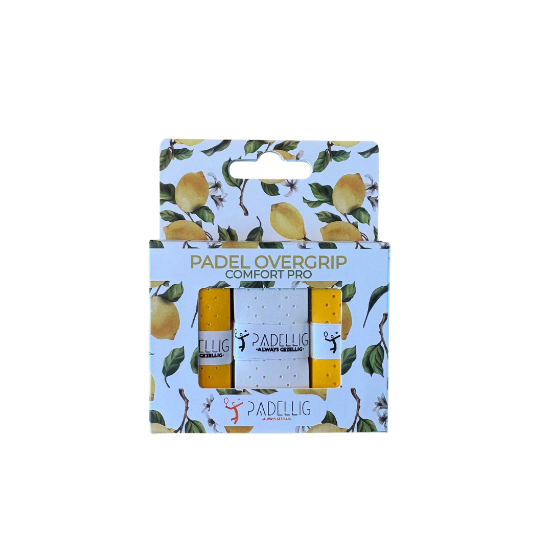 Padellig LEMON TREE overgrip giftbox - Overgrip - Grip - Griptape - Comfort Pro - Padel - Overgrip tennis - Overgrip padel - Geel, Wit, Geel - 3 stuks