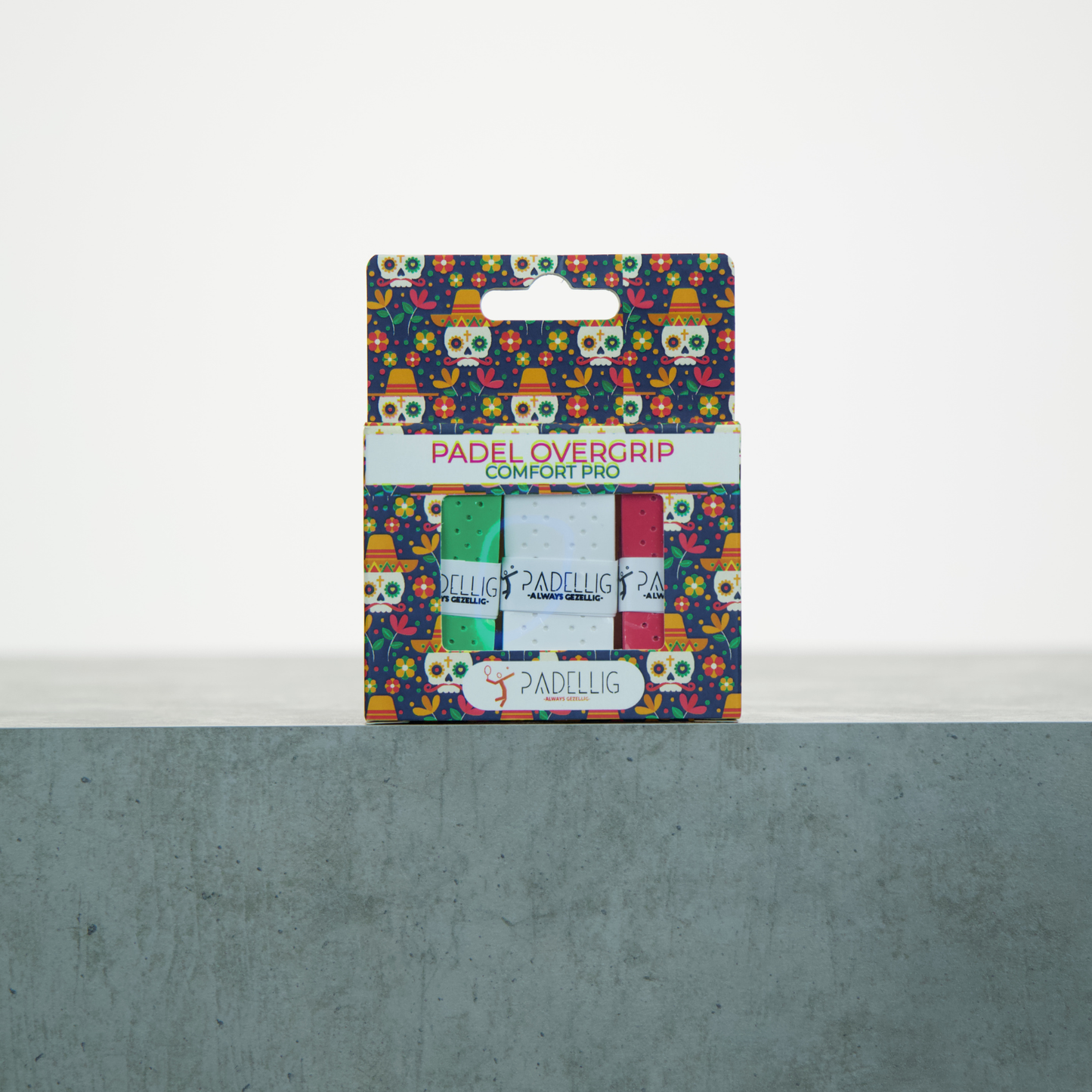 Padellig DIA DE LOS MUERTOS overgrip giftbox - Overgrip - Grip - Griptape - Comfort Pro - Padel - Overgrip tennis - Overgrip padel - Groen, Wit, Rood - 3 stuks