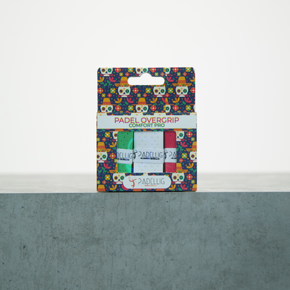 Padellig DIA DE LOS MUERTOS overgrip giftbox - Overgrip - Grip - Griptape - Comfort Pro - Padel - Overgrip tennis - Overgrip padel - Groen, Wit, Rood - 3 stuks